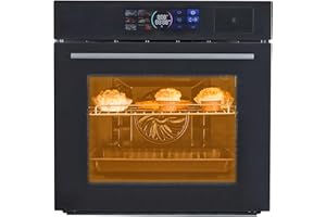 AGRESTEM Single Wall Oven, 24" Built-in Electric Ovens with 8 Functions &108 Automatic Recipes, 70L Smart Oven with Color LED Display, 3000W/240V Air Fryer Combo Convection Wall Oven for Kitchen