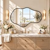 Bathroom Mirror for Over Sink-Black Room Decor Wall Mirror 22"x 36" | Irregular Wall Mirror - Asymmetrical Abstract Mirror Unique for Bedroom, Living Room, Cloakroom, Entryway