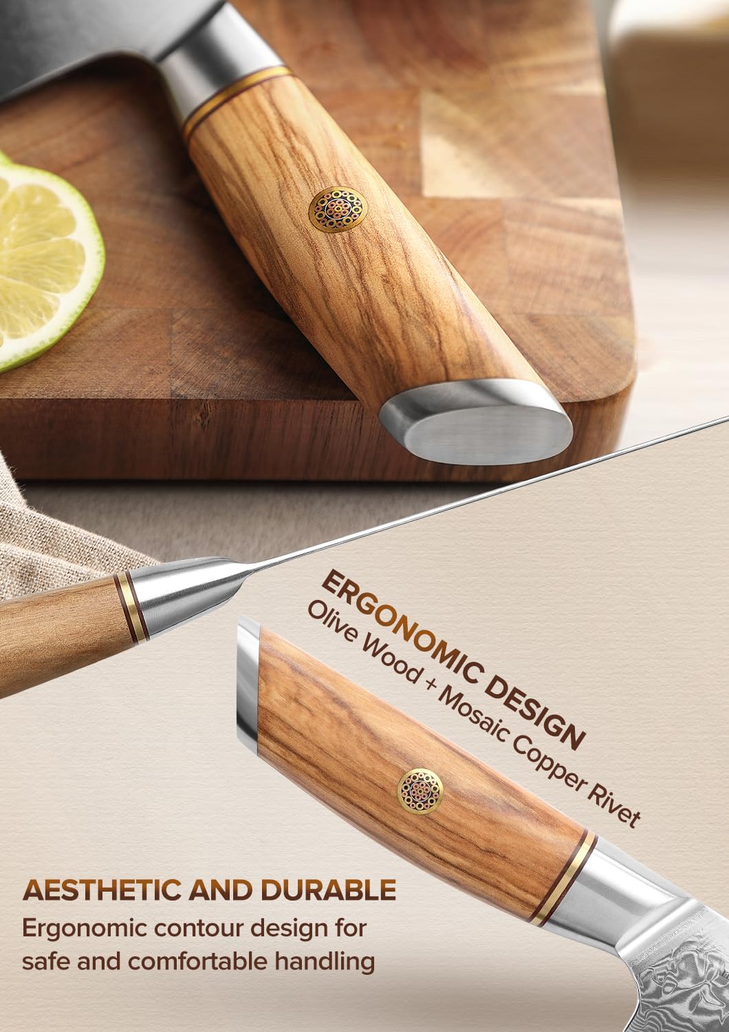 XINZUO Damaststahl 18.2cm Santokumesser, scharf Kochmesser 73 Schichten Damastpulverstahl profi Küchenmesser Chefmesser-mit ergonomischer Olivenholz Griff -Lan Series 5