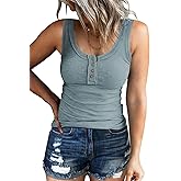 Women's Sleeveless Button Down Tank Tops Ribbed Henley V Neck Button Down T Shirts Slim Fit Tee Tops
