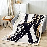 Feelyou Black Gold Abstract Art Line Fleece Throw Blanket Modern Geometric Sherpa Blanket Kids Boys Girls Xmas Gifts Minimalist Ink Line Plush Blanket Soft Fuzzy Blanket for Sofa Bed Couch 50"x60"