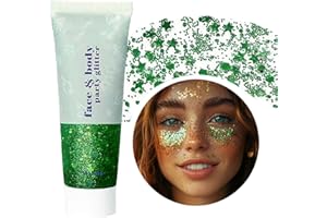 Paminify St Patricks Day Accessories Green Face Glitter Gel,St Patrick's Day Outfit for Women,Hair Glitter Green Face Paint Singer Concerts Festival Body Glitter,Sequins Face Glitter Makeup,50 ML