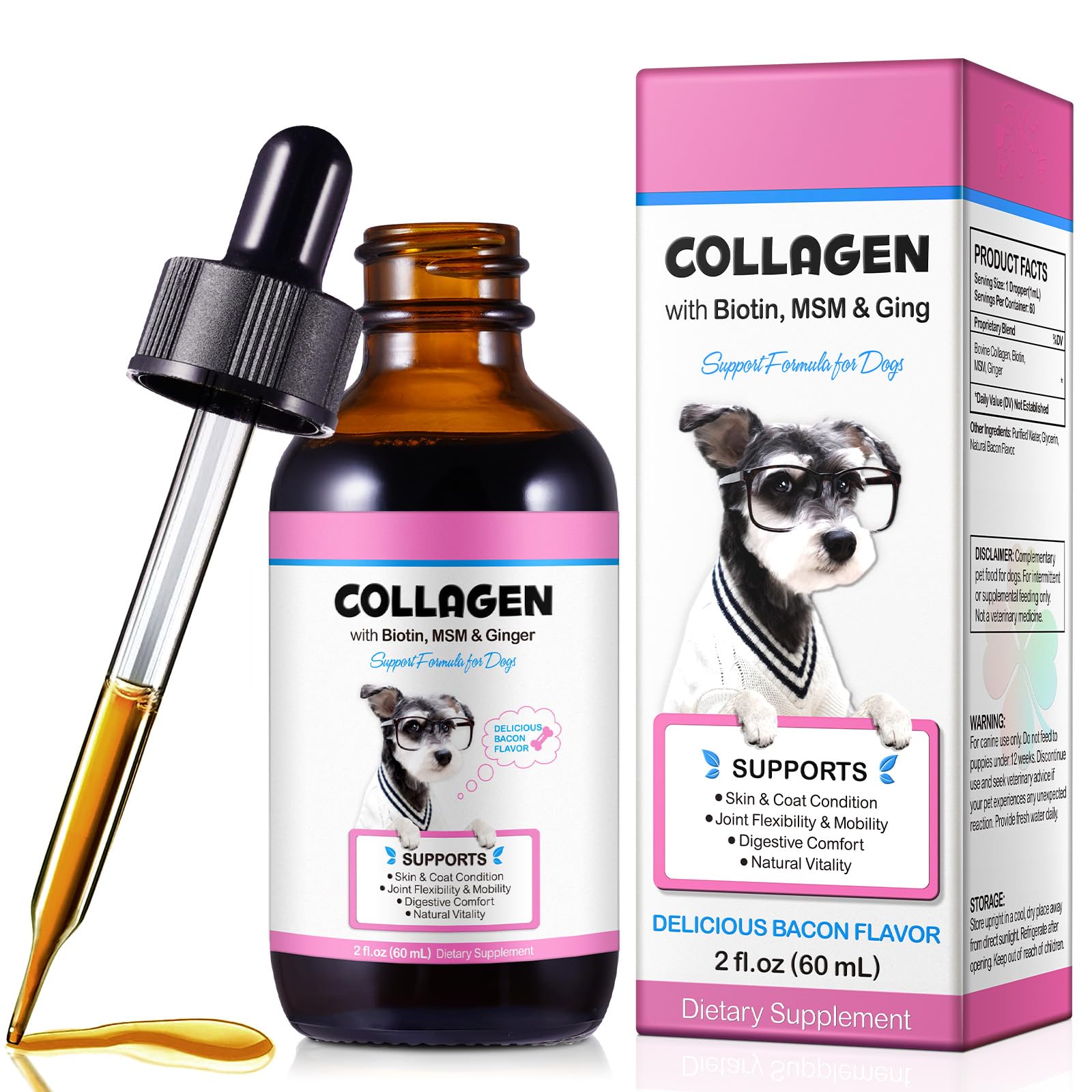 Collagen Drops for Dogs with Biotin, Liquid Collagen for Dogs with Allergies, with Biotin, Vitamin C 60ml