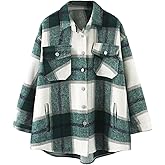 Lviefent Womens Casual Wool Blend Plaid Flannel Shackets Jacket Button Down Shirt Coat