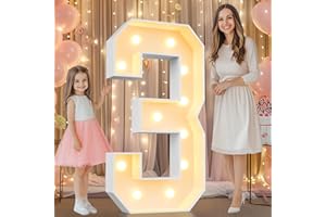 Pooqla 4 FT Light Up Marquee Numbers, Marquee Number Lights 4 Feet Tall for 3rd 13th 30th Birthday, Giant Letter Sign Big Mosaic Numbers for Balloons Party Anniversary Wedding Decorations, Number 3