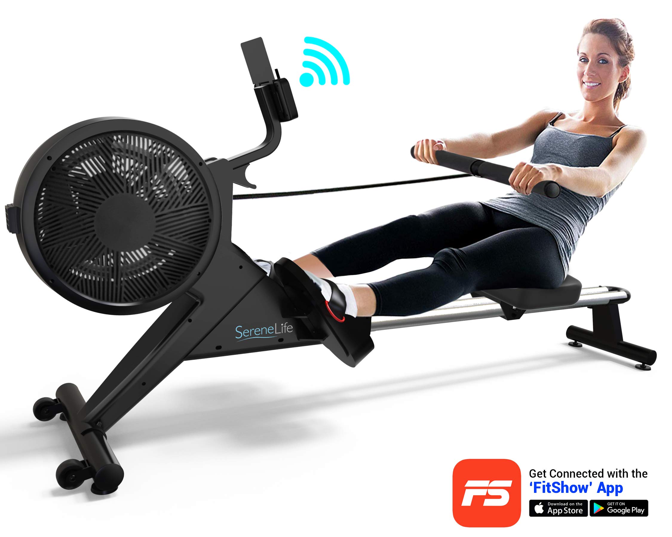 SereneLife Smart Rowing Machine-Home Rowing Machine with Smartphone Fitness Monitoring App-Row Machine for Gym or Home Use-Rowing Exercise Machine Measures Time, Stride, Distance, Calories Burned.