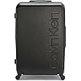 Calvin Klein Women's Hard Side Upright Luggage Spinner Light Weight Suitcase, Black, Large