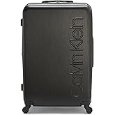 Calvin Klein Women's Hard Side Upright Luggage Spinner Light Weight Suitcase, Black, Large