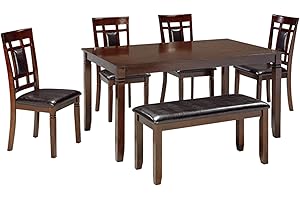 Signature Design by Ashley Bennox Dining Room Table and Chairs with Bench (Set of 6), Brown