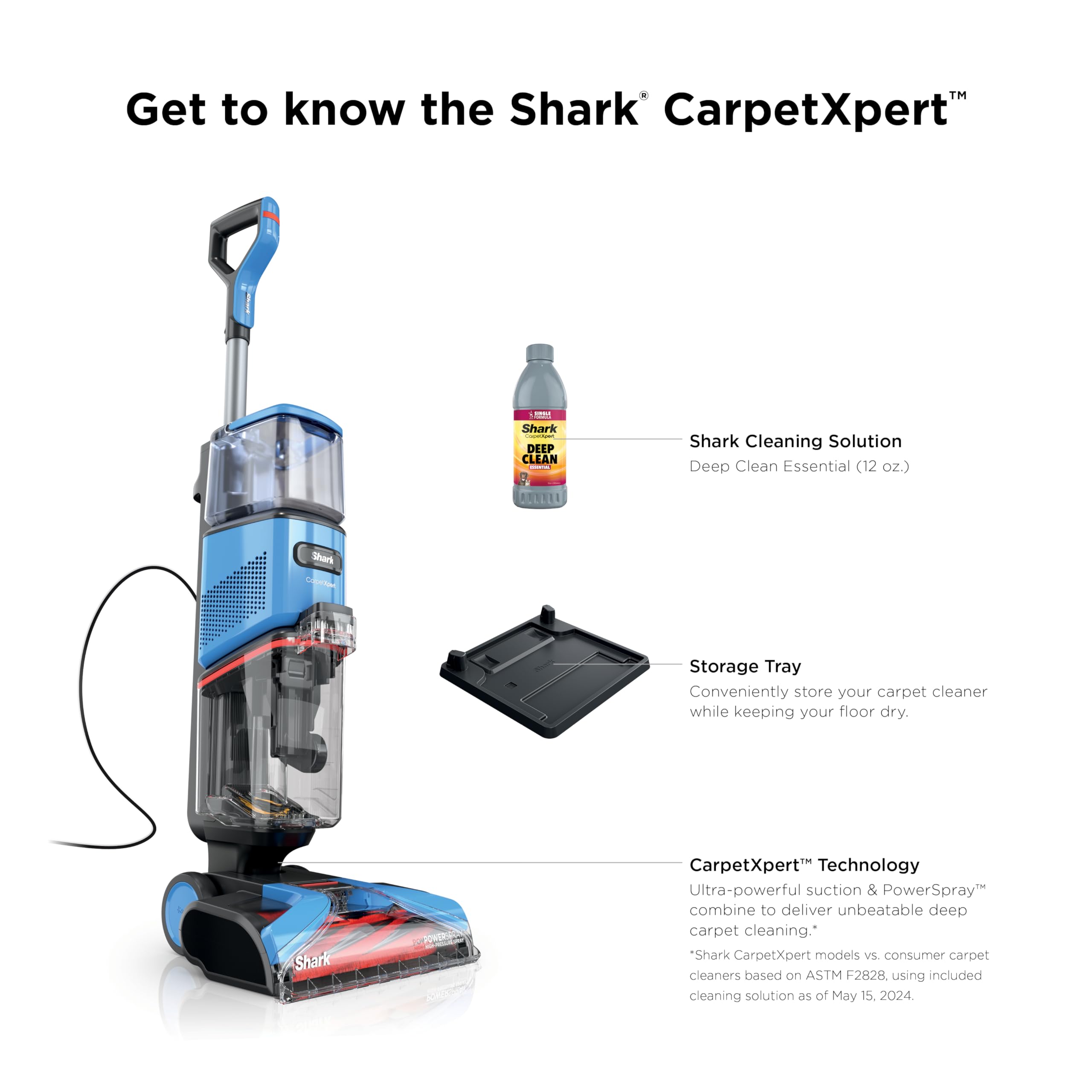 Shark CarpetXpert Upright Carpet & Area Rug Cleaner, Perfect for Pets, Lightweight & Powerful, Dirt, Grime, & Odor Removal, Carpet Shampooer, Cleaning Solution, Blue, EX121BRN
