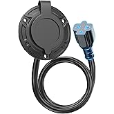 20A 125V AC Port Plug,12AWG Heavy-Duty RV Shore Power Inlet Plug with 5-in-1 T-Blade Adapter &amp; 16'' Extension Cord,Waterproof AC Power Inlet Socket Outlet Box Integrated Outdoor Electrical Receptacle
