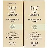 Daily Facial Sunscreen Broad Spectrum SPF40, oil free invisible, gel formula, fragrance free, water + Sweat Resistance (2 Pack)