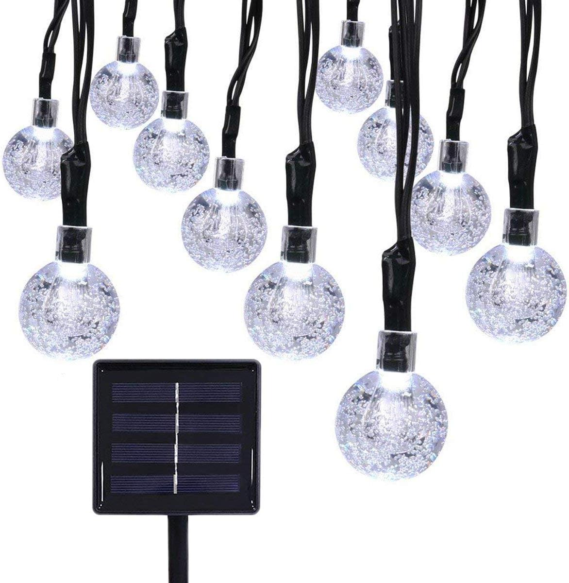 KINGCOOOutdoor Solar String Lights, Waterproof 20ft 30 LED Crystal Ball Solar Powered Globe Fairy String Light for Outdoor Garden Yard House Holiday Party Decoration - Christmas (White)