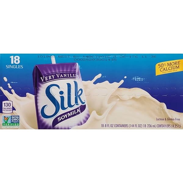 SILK SHELF-STABLE SOYMILK SINGLES, VERY VANILLA, DAIRY-FREE, VEGAN, NON-GMO PROJECT VERIFIED, 8 OZ., 18 PACK