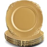 Okllen 12 Pack Gold Charger Plates, 13" Round Dinner Charger Plates with Embossed Rim for Catering, Wedding, Tabletop Decor