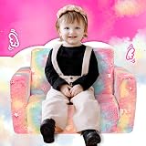 BEJOY Kids Sofa Bed 2-in-1 Fold Out Bed Teddy Fur Toddler Couch Neutral Grey view 2