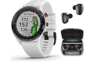 Wearable4U - Garmin Approach S62 Premium GPS White Golf Watch with Black Earbuds with Charging Power Bank Case Bundle