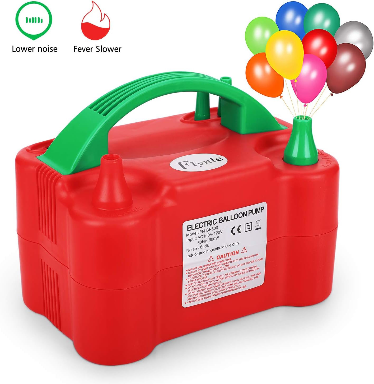 Flynie Electric Balloon Pump Air Balloon Pump Lower Noise Portable Electric Balloon Inflator Blower Dual Nozzle for Party Decoration 110V 600W Red with a Tie Tool