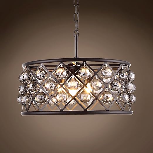 Crystal Grid Hoop 5 Light 20 Grey Iron Smoke Crystal Chandelier