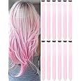 Olldag 20 Inch Colored Light Pink Hair Extensions Party Highlights, Straight Hairpiece Clip in Synthetic Hair Extensions for Kids Girls (12 Pcs Light Pink)