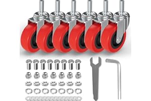 MySit 6 Pack Creeper Wheels 2.5 Inch Heavy Duty Swivel Caster Wheel Creeper Service Cart Stool Post Mount, M10 (Around 3/8") x 1" Metric Threaded Stem Casters Wheels Replacement