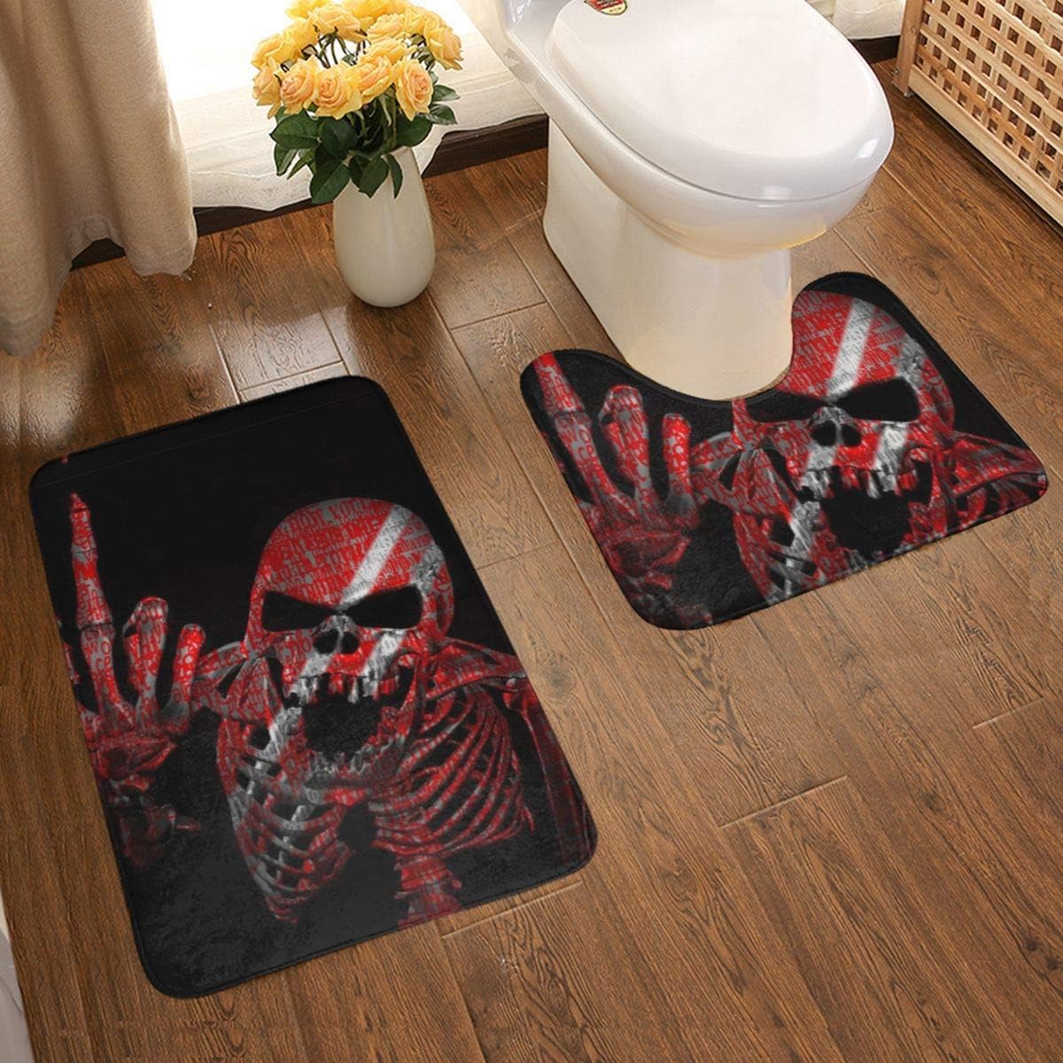 Amazon Com Vbcdgfg Bathroom Rugs Sets 2 Piece Fuck You Skull Black Red Bathroom Rug Set Bath Contour Mat U Shaped Nonslip Home Washroom Decor Shower Accessories 19 5 X 31 5 Inch Home Kitchen