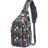 G4Free Sling Bag RFID Blocking Sling Backpack Crossbody Chest Bag Daypack for Hiking Travel(Black Base Floral)
