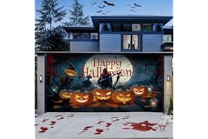 YIZUPTC 7 x 16 ft Halloween Garage Door Cover Banner Ultra Large Halloween Banner Cover Murals Horror Bloody Party Pumpkin Handprints Ghost Haunted Halloween Garage Door Banner Decorations Indoor and Outdoor