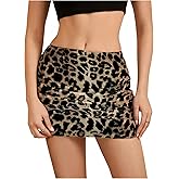 WDIRARA Women's Bodycon Mini Skirt Ruched Mesh Stretchy Tight Sexy Skirt with Streetwear Style