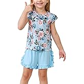 EASWEET Toddler Kid Girls Summer Outfits Ruffled Cap Sleeve Shirt and Shorts Set, Viscose from Bamboo
