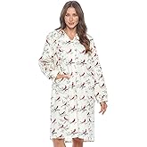 Casual Nights Women's Floral Snap Front Flannel Duster Long Sleeve Lounger Dress