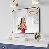 Koonmi Bathroom Mirror, 30X36 Inch Black Metal Framed Mirror for Bathroom, Tempered Glass, Anti-Rust, Rounded Rectangle Mirror for Restroom, Bedroom, Black