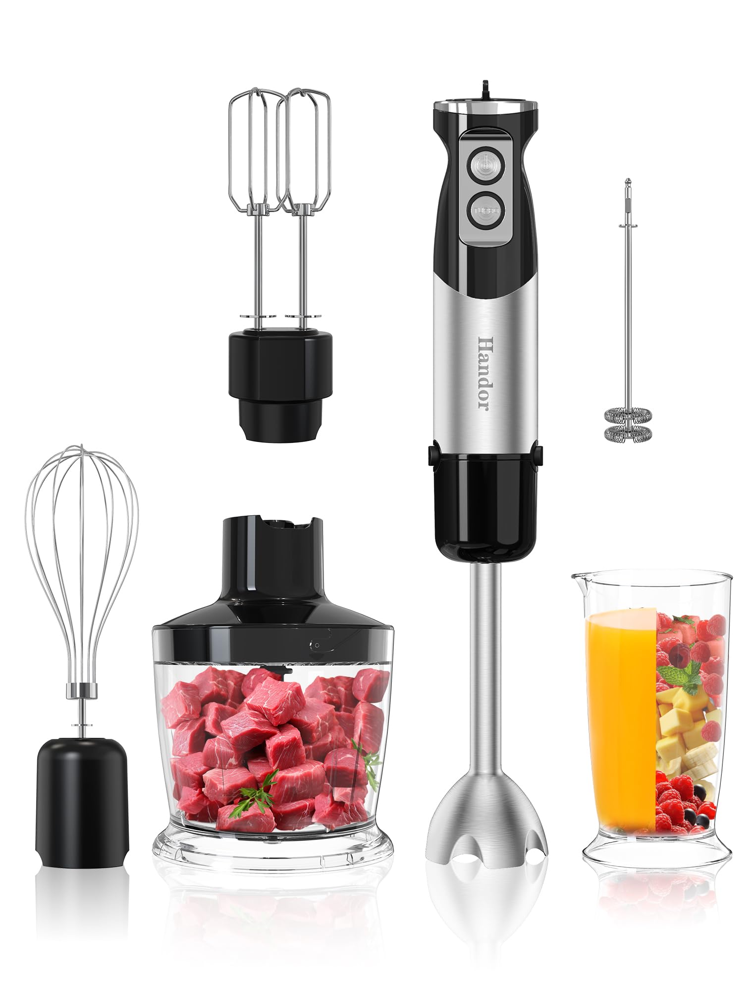 Photo 1 of Handor 6-in-1 Hand Immersion Blender, 1000W 12 Speed Handheld Blender with 600ml Beaker, 500ml Chopper, Egg Whisk, Milk Frother, Stainless Steel Blades for Soup, Smoothie, Puree