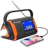 Emergency NOAA Weather Crank Solar Powered Portable Radio with 4000mAh Battery Power for Cell Phone, Bright Flashlight for Ho