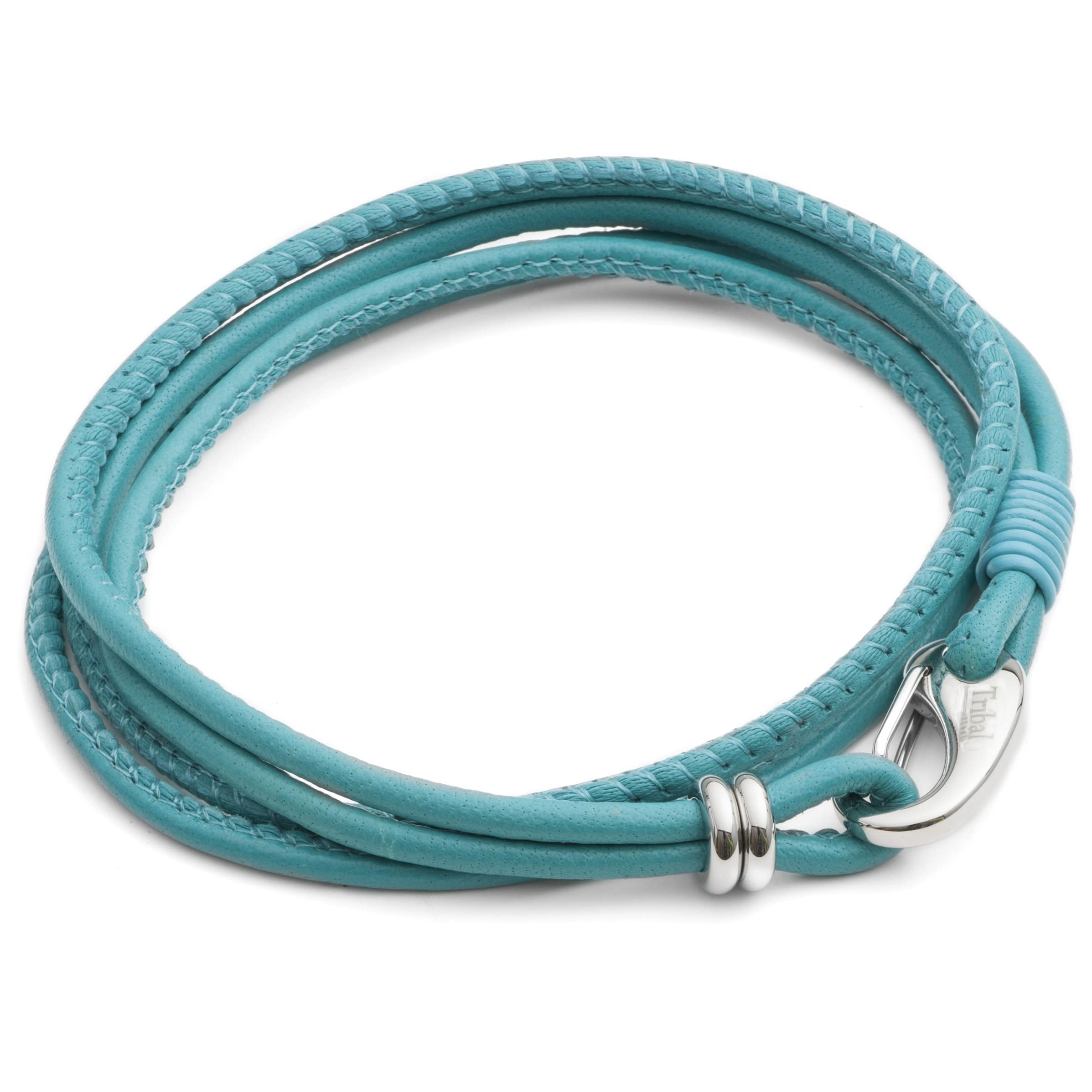 Tribal Steel Women's Turquoise Super Soft 4-Stranded Bracelet - Ladies 19cm Leather Bracelet with Stainless Steel Shrimp Clasp