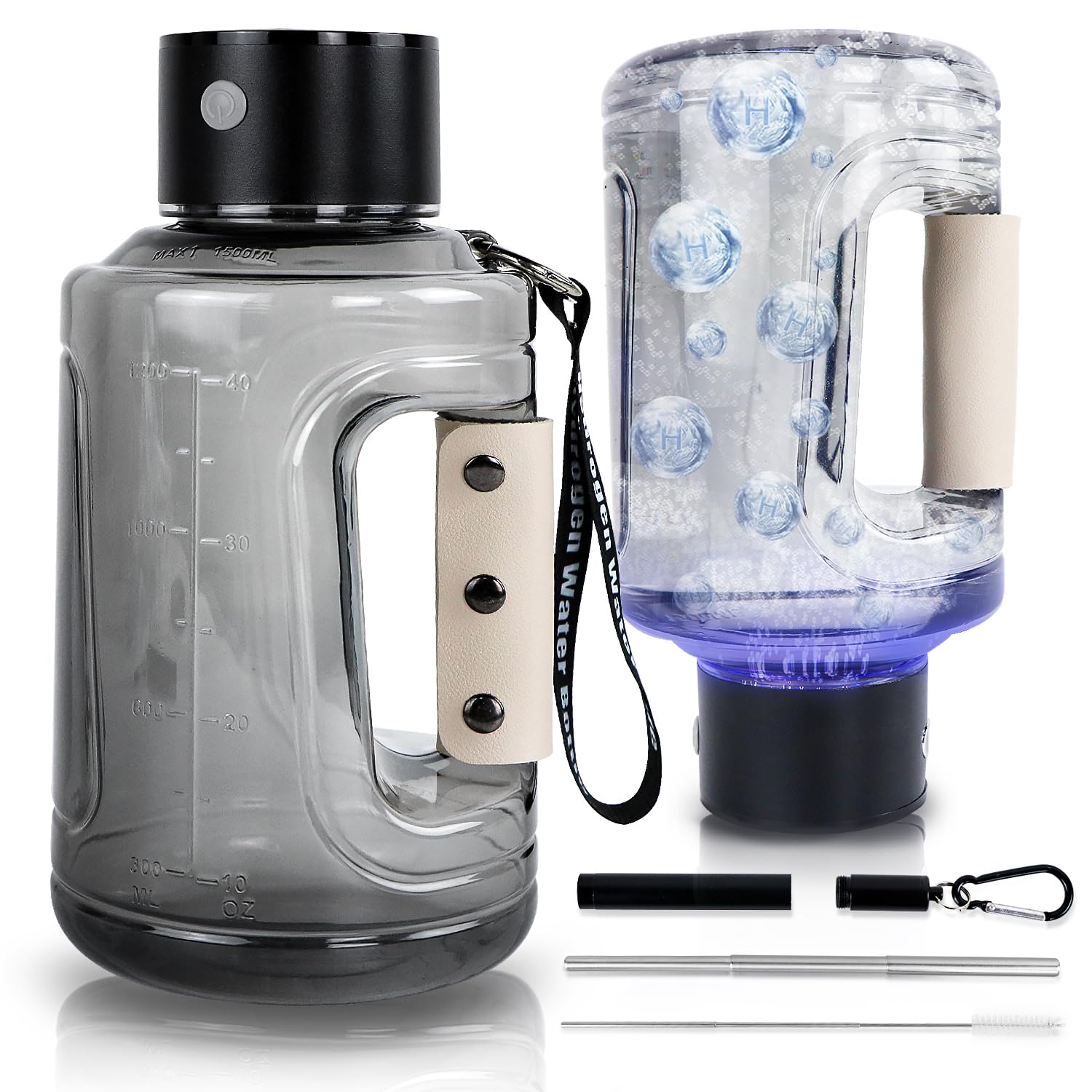 Photo 1 of ZUCKBOX Hydrogen Water Bottle, Large Hydrogen Water Bottle Generator, Portable Rechargeable 57OZ/1.5L Hydrogen Water Machine with Foldable Straw with SPE Technology for Home, Office, Travel, Sport