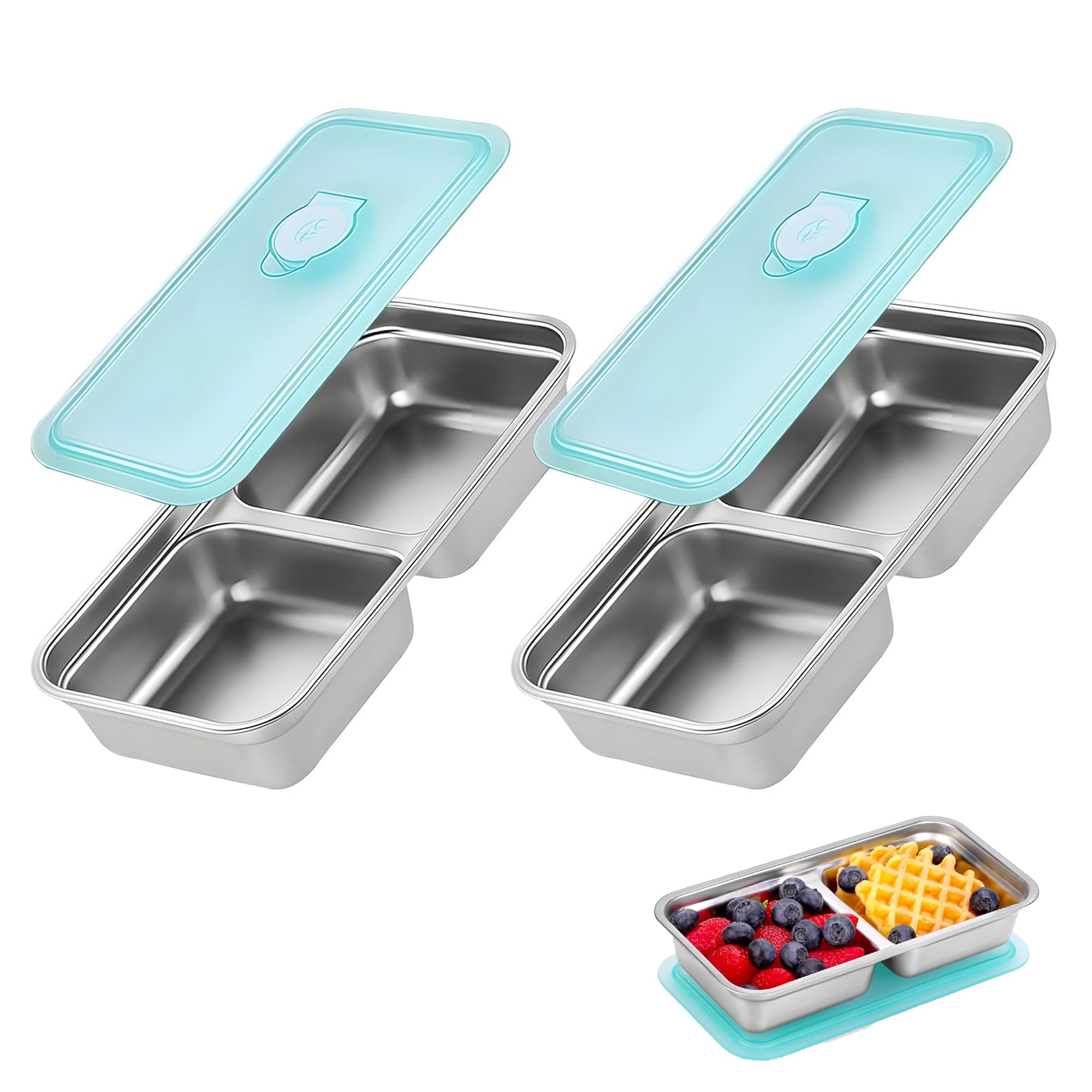 Photo 1 of QWEZXO Grab and Go Snack Containers, Reusable Double Compartment Snack Containers-Stainless Steel Condiment Box with Lids for Outdoor Camping Food Storage (2)
