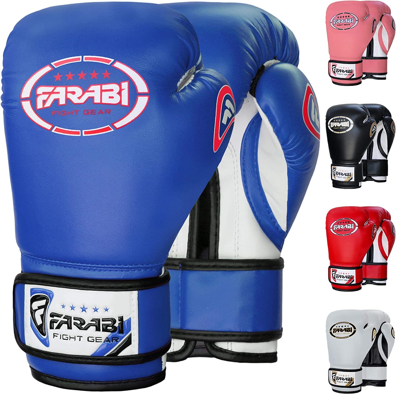 Farabi Sports Kids Boxing Gloves 6, 8-oz Junior Muay Thai Gloves Youth Kickboxing Sparring Punching Bag Training Gloves (Blue, 8-oz)