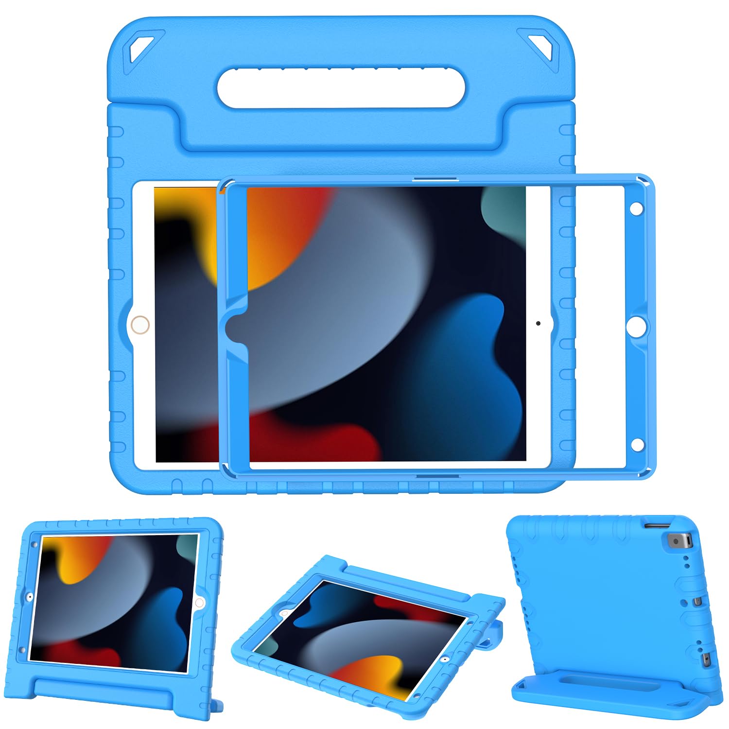 Surom Kids Case with Screen Protector for iPad 10.2 Inch 2021/2020/2019 (9th/8th/7th Gen), Shockproof Convertible Handle and Stand for iPad 10.2 9th/8th/7th Gen, Blue