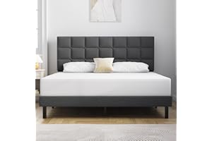Molblly Queen Bed Frame Upholstered Platform with Headboard and Strong Wooden Slats,Non-Slip and Noise-Free,No Box Spring Needed, Easy Assembly,Dark Gray