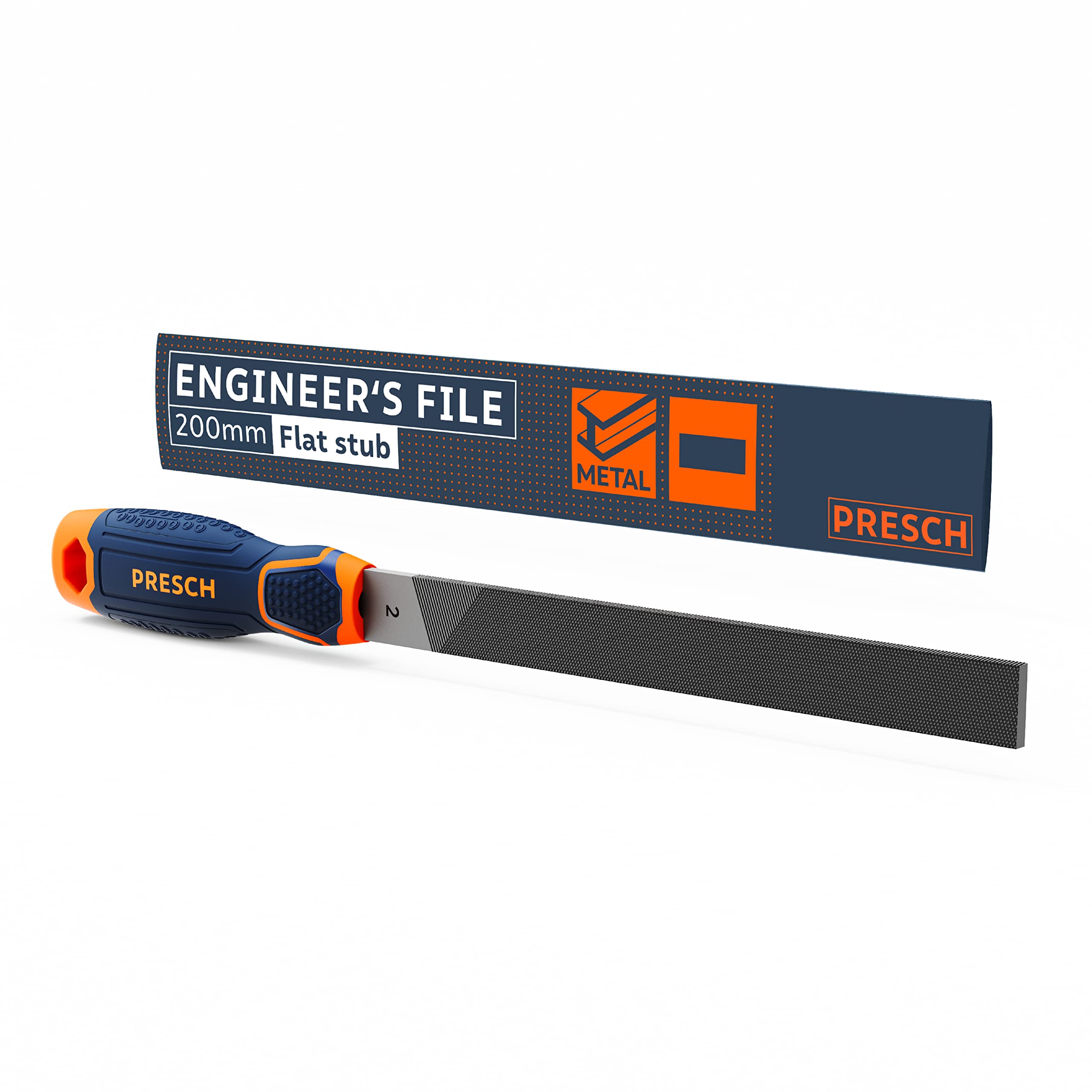 Presch Flat File 200mm - Three-Sided Cut for Filing Right-Angled workpieces Made of Metal and Wood - High-Quality Flat File - Metal File for Steel and Wood
