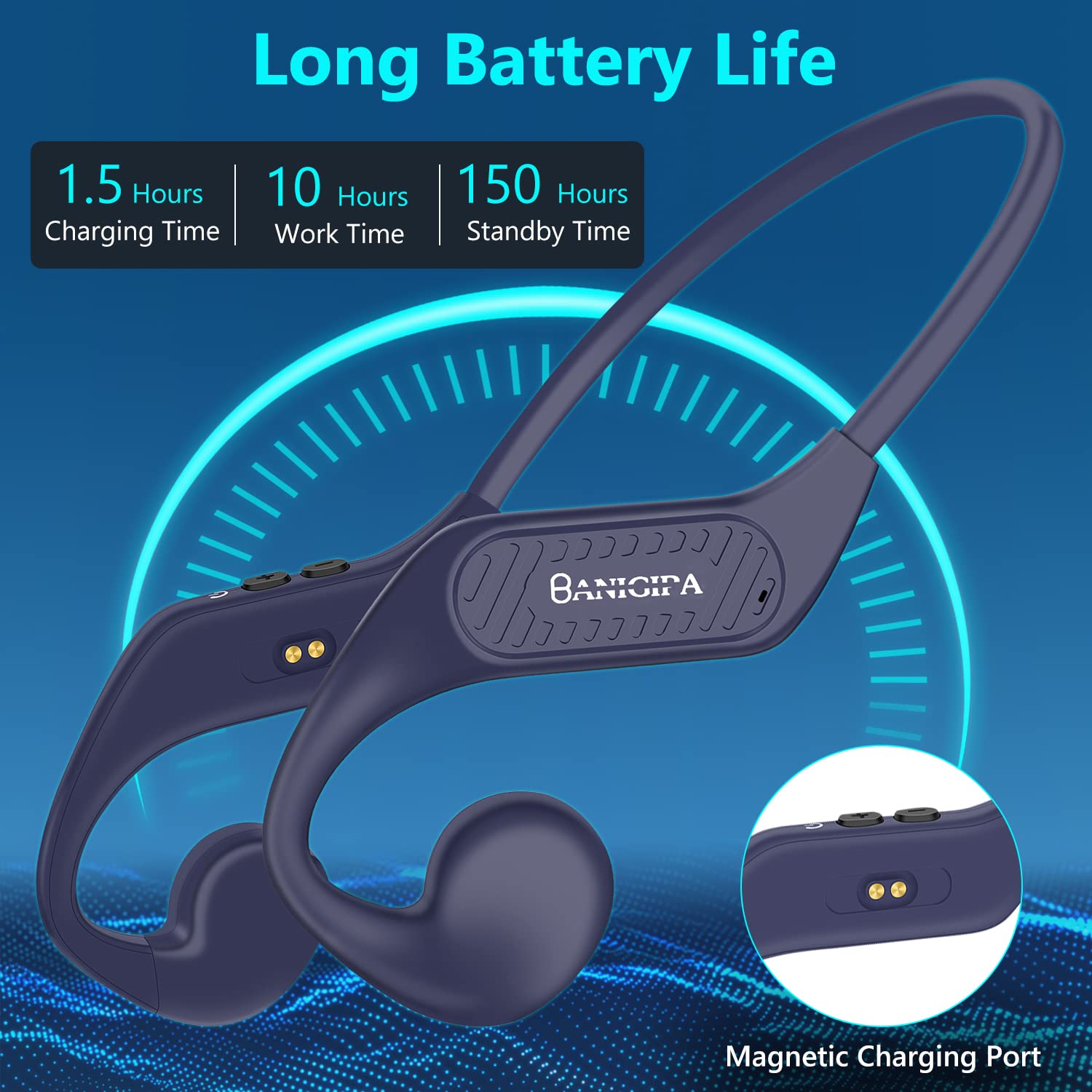 BANIGIPA Open Ear Headphones Wireless Bluetooth, Upgraded 5.3 Bluetooth Headphones with Microphone for Cell Phones, Waterproof Wireless Headset for Running, Cycling, Hiking, Driving,10 Hrs Playtime