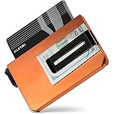 iwantit Pop Up Wallet for Men, Slim Minimalist Credit Card Holder with Money Clip - Man Metal Aluminum Wallet RFID Blocking, Smart Tactical Wallet for Men, Gift for Men (Orange)
