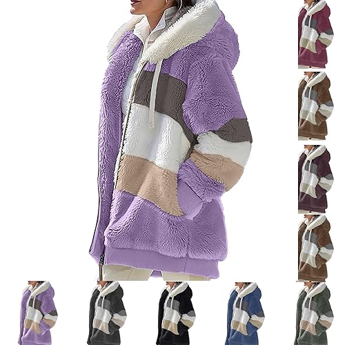 Fleece Cardigans for Women Teddy Fleece Jacket for Women UK Thick Soft Sherpa Lined Winter Coat with Hood,Warm and Cozy Oversized Zip Up Hoodie Casual Fluffy Cardigans