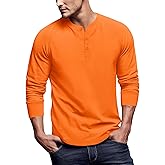 Zengjo Mens Long Sleeve Henley Shirts Stretch Casual 3 Button Tee Baisc Plain