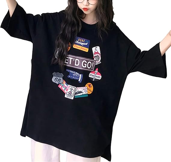 Amazon Mcbm Lg 半袖 ビッグ シルエット レディース 大きいサイズ ｔシャツ 英字 おおきい サイズ トップス プリント ビッグシルエット 女性 ゆったり Tシャツ ブラック Xl Tシャツ カットソー 通販