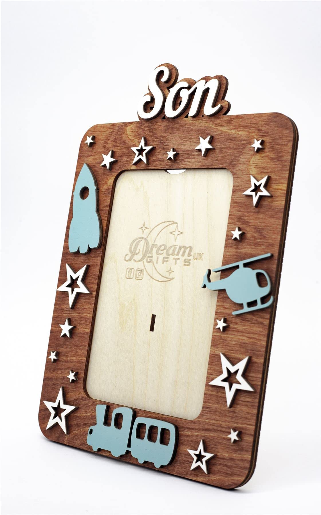 Son Hand Made Baby Wooden Photo Frame for Tabletop or Wall Decorative Gift Idea (Turquoise)