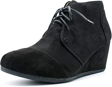 black lace up wedge booties