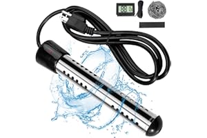 GYPNS 2000W Portable Bathtub Immersion Water Heater Kit -Swimming Pool Heaters with Digital Pool Thermometer Water Heater Replacement Parts, for Inflatable Pool, Mini Bathtub, Water Pail Heated Water（Black）