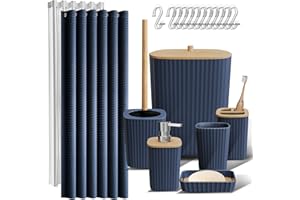 Clara Clark Bathroom Accessories Set - Navy Bathroom Set, 20PC Bathroom Accessory Set, Shower Curtain Set, Toilet Brush, Tras